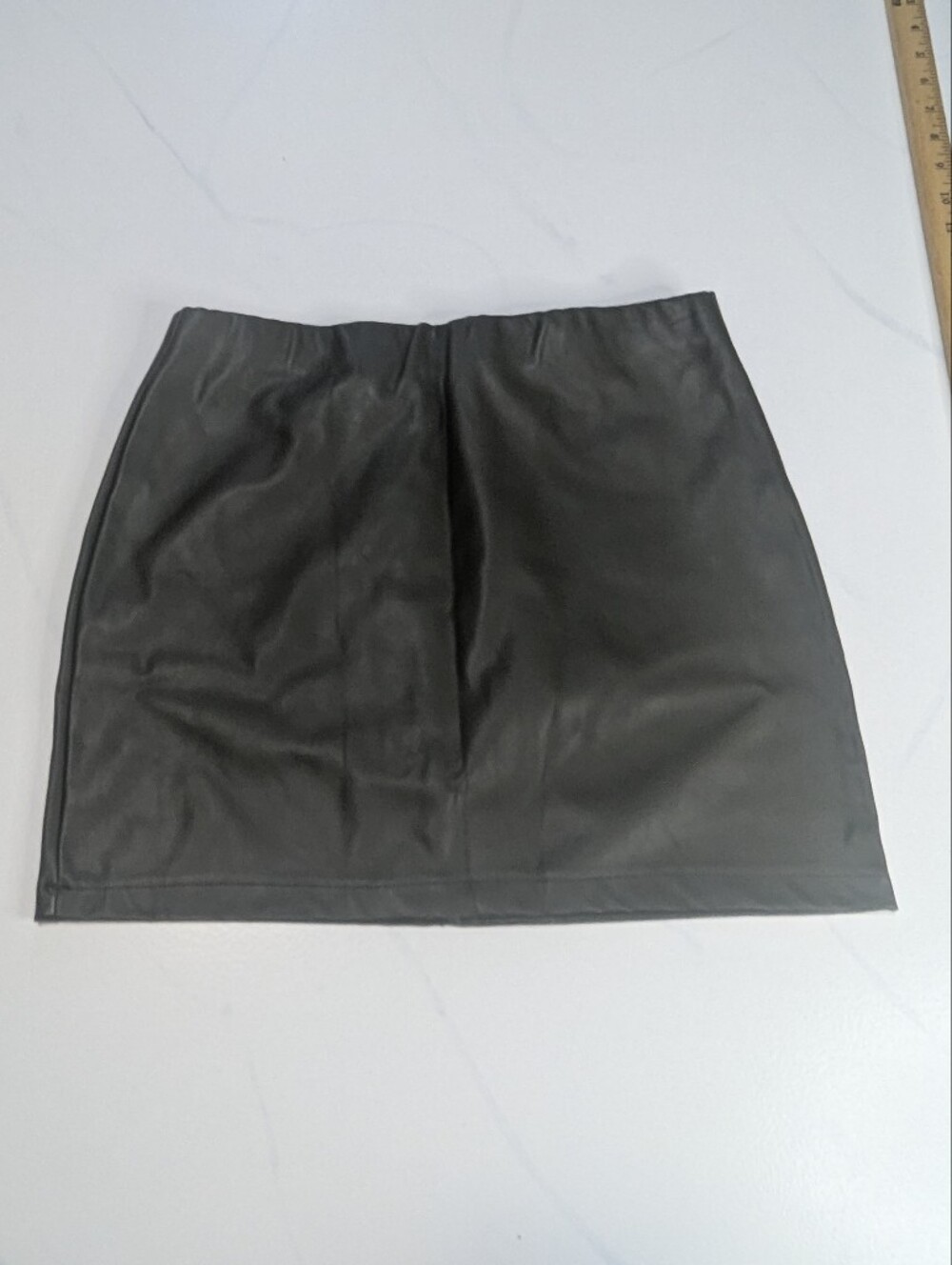 ReVamped Army Green Faux Leather Mini Skirt - Size Large